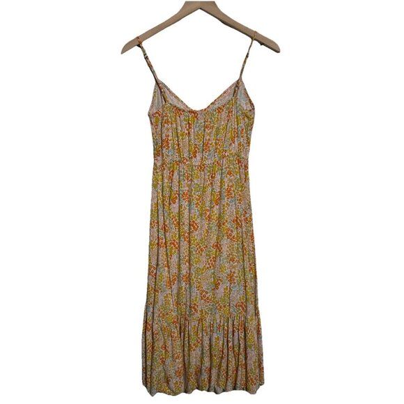 Mimi Chica Medium Yellow Orange Ditsy Floral Sleeveless Button Down Dress Boho - Picture 2 of 14